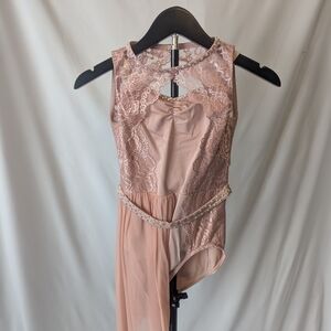 Weissman Girls Pink Lace Dance Costume with Draped Skirt